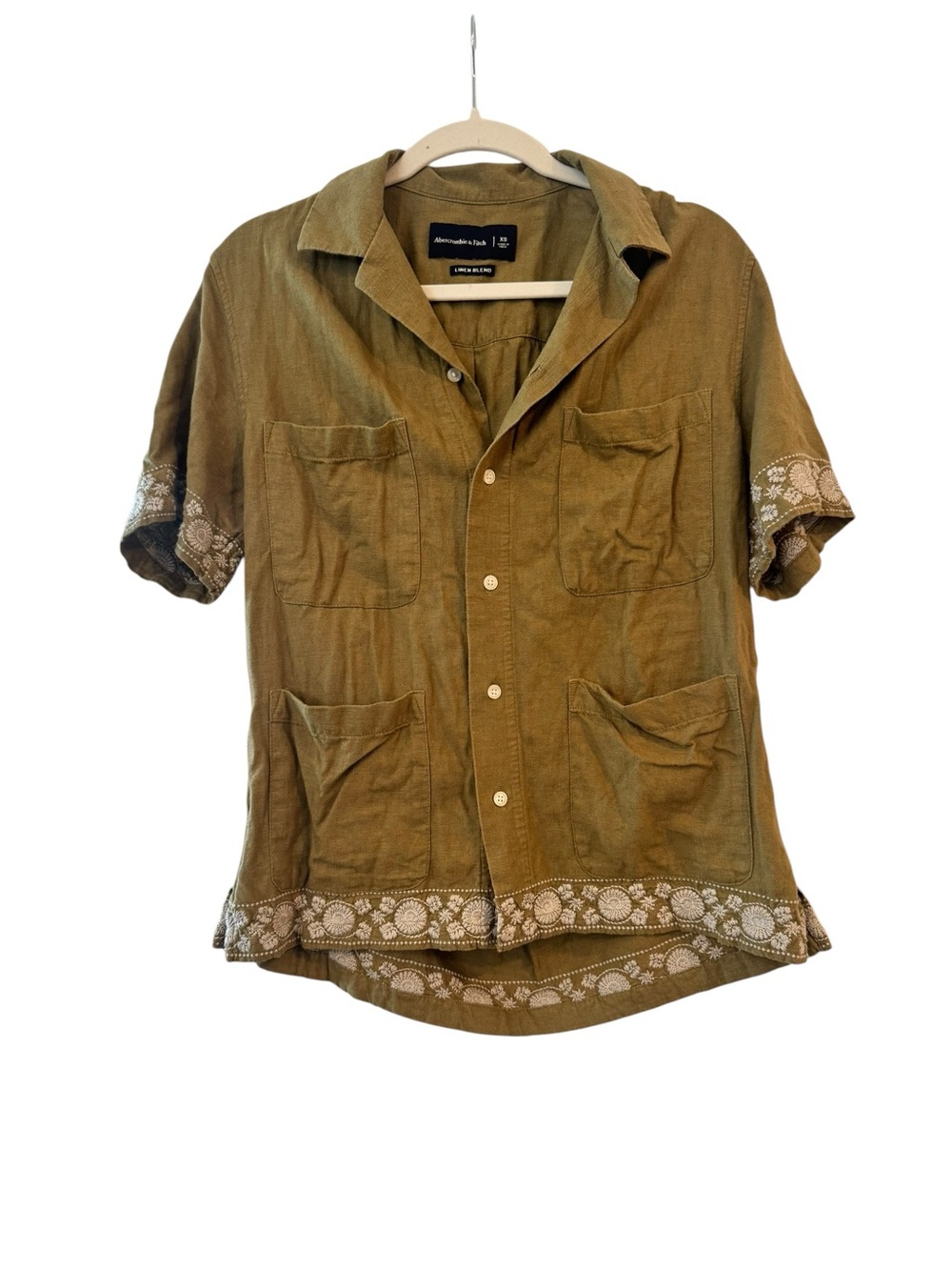Abercrombie & Fitch Olive Embroidered Button Front Shirt Size XS